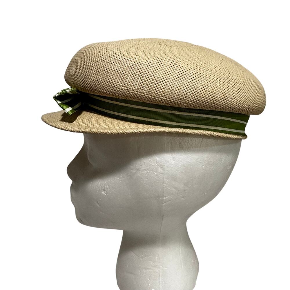 Vintage Union Made beige straw hat cap with green grosgrain ribbon trim hatband - Picture 3 of 8